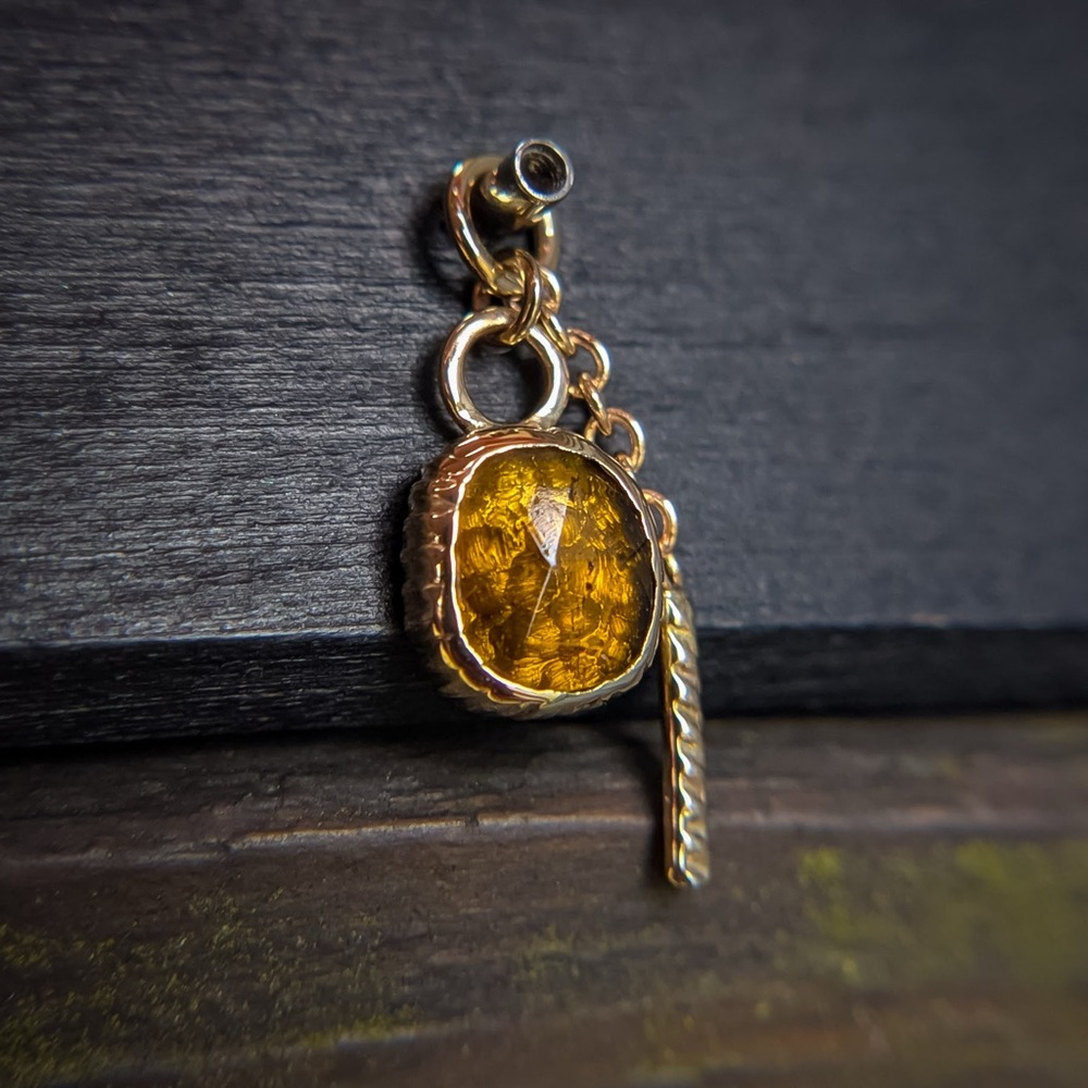 ❌SOLD❌ High Noon Handmade Charm in Yellow Gold and Olive Green Tourmaline